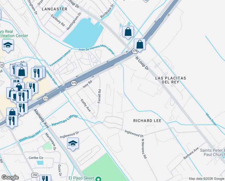 map of restaurants, bars, coffee shops, grocery stores, and more near 327 Ivey Road in El Paso