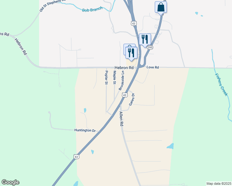 map of restaurants, bars, coffee shops, grocery stores, and more near 207 Maple Street in Grove Hill