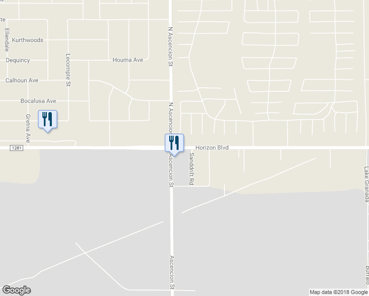 map of restaurants, bars, coffee shops, grocery stores, and more near Horizon Boulevard in El Paso County