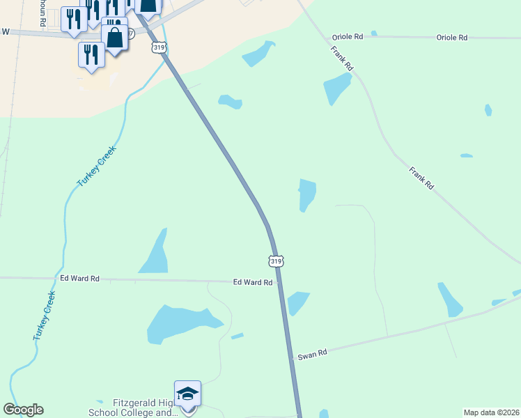 map of restaurants, bars, coffee shops, grocery stores, and more near 410 Ocilla Highway in Fitzgerald