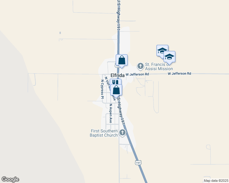 map of restaurants, bars, coffee shops, grocery stores, and more near 10348 U.S. 191 in Elfrida
