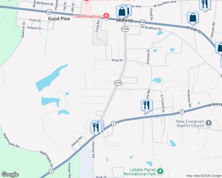 map of restaurants, bars, coffee shops, grocery stores, and more near 1859 West Trichel in Jena