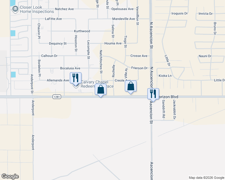 map of restaurants, bars, coffee shops, grocery stores, and more near 14977 Horizon Boulevard in El Paso