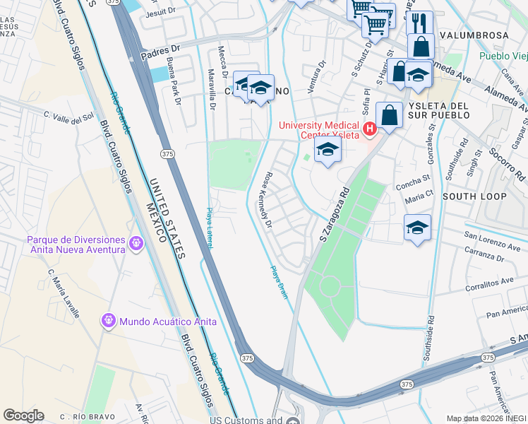 map of restaurants, bars, coffee shops, grocery stores, and more near 8065 Bob Kennedy Way in El Paso