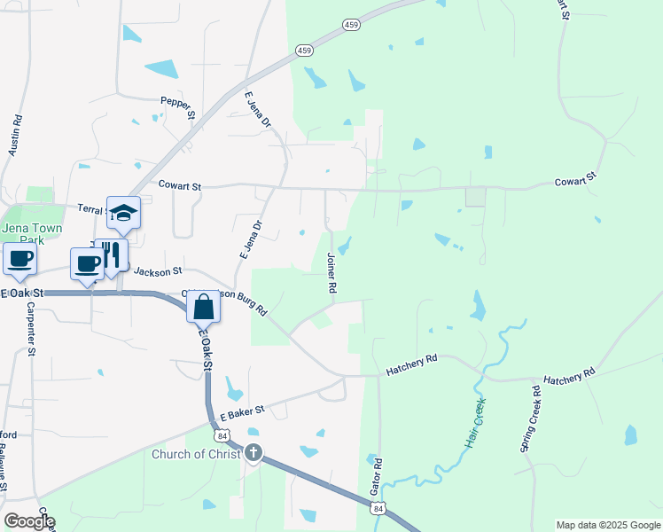 map of restaurants, bars, coffee shops, grocery stores, and more near Joiner Road in Jena