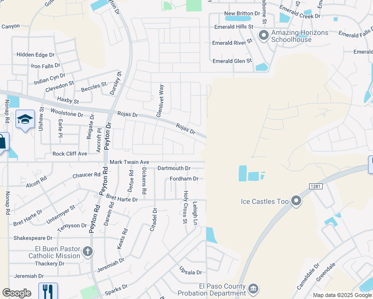 map of restaurants, bars, coffee shops, grocery stores, and more near 13029 Tryne Way in El Paso