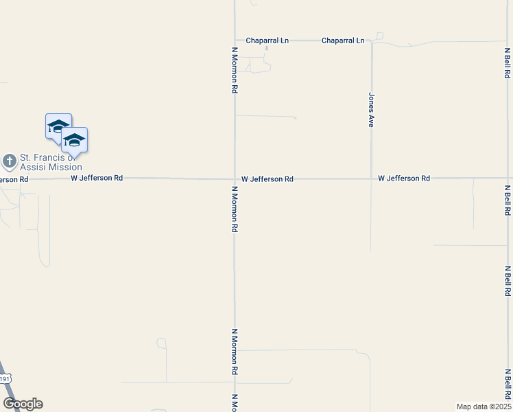 map of restaurants, bars, coffee shops, grocery stores, and more near 10377 North Mormon Road in Elfrida