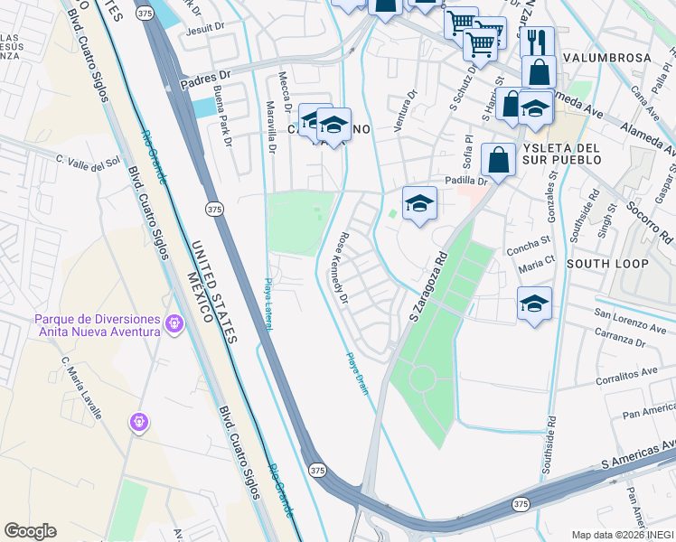 map of restaurants, bars, coffee shops, grocery stores, and more near 8856 Ted Kennedy Way in El Paso