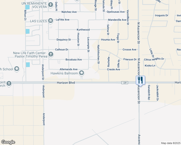map of restaurants, bars, coffee shops, grocery stores, and more near 14860 Allemands Avenue in El Paso
