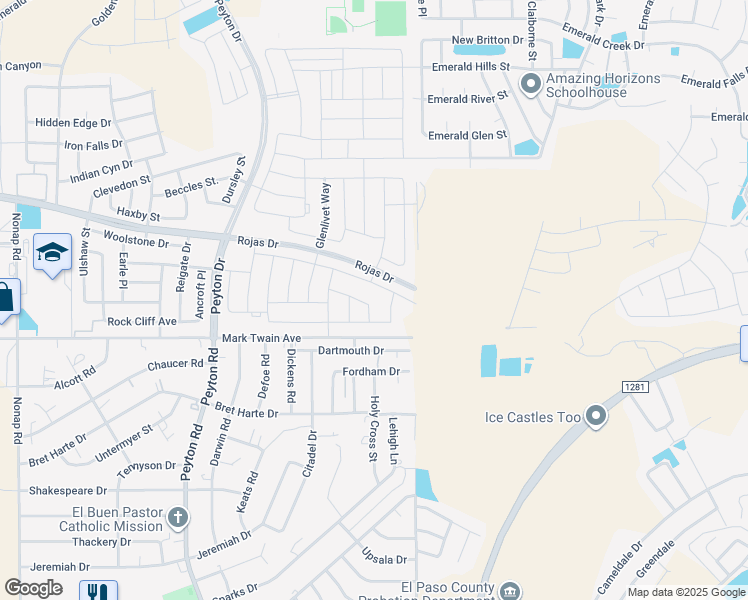 map of restaurants, bars, coffee shops, grocery stores, and more near 13029 Tryne Way in El Paso