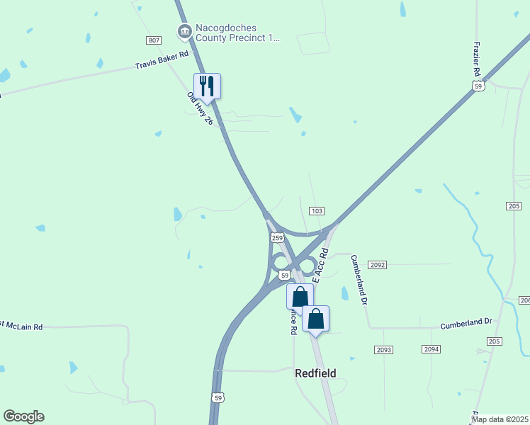 map of restaurants, bars, coffee shops, grocery stores, and more near 8715 U.S. 259 in Nacogdoches