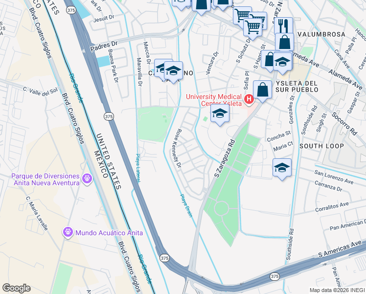 map of restaurants, bars, coffee shops, grocery stores, and more near 8856 Ted Kennedy Way in El Paso