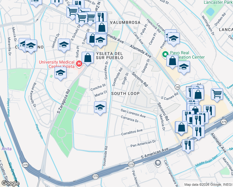 map of restaurants, bars, coffee shops, grocery stores, and more near 9201 Santa Rosalia Court in El Paso
