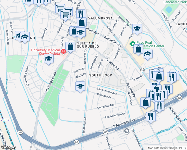 map of restaurants, bars, coffee shops, grocery stores, and more near 9201 Santa Rosalia Court in El Paso