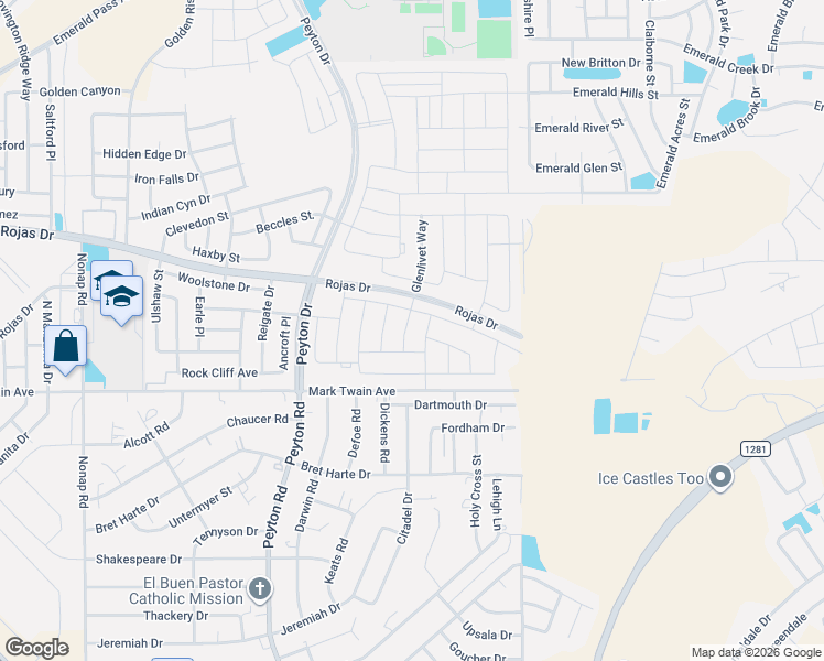 map of restaurants, bars, coffee shops, grocery stores, and more near 12920 Kittson Court in El Paso
