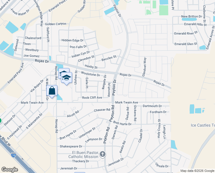 map of restaurants, bars, coffee shops, grocery stores, and more near 229 Ancroft Place in El Paso