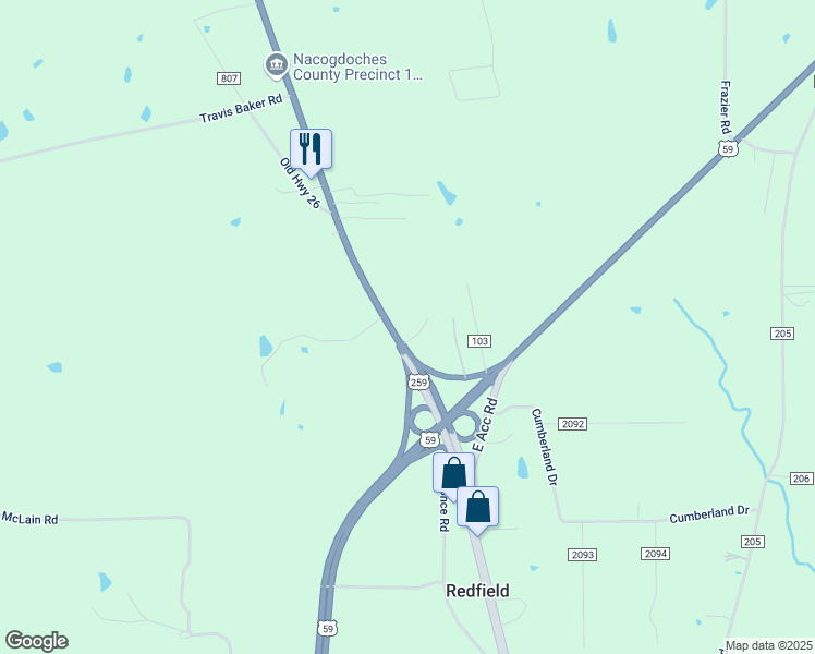 map of restaurants, bars, coffee shops, grocery stores, and more near 8715-8761 U.S. 259 in Nacogdoches
