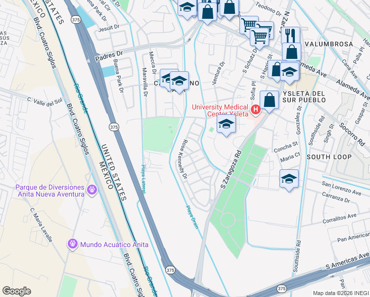 map of restaurants, bars, coffee shops, grocery stores, and more near 8856 Ted Kennedy Way in El Paso