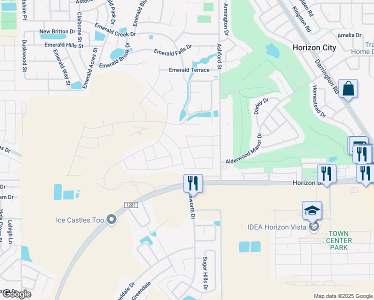 map of restaurants, bars, coffee shops, grocery stores, and more near 221 Emerald Tower Drive in Horizon City