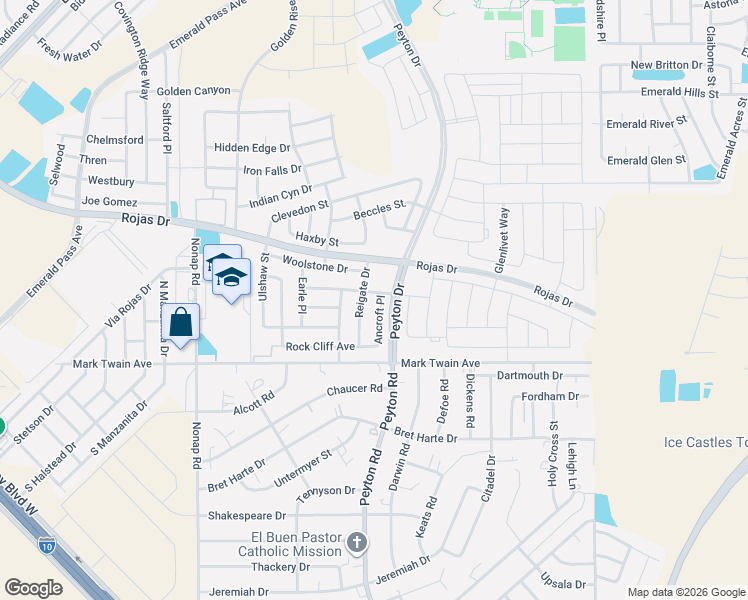 map of restaurants, bars, coffee shops, grocery stores, and more near 229 Ancroft Place in El Paso