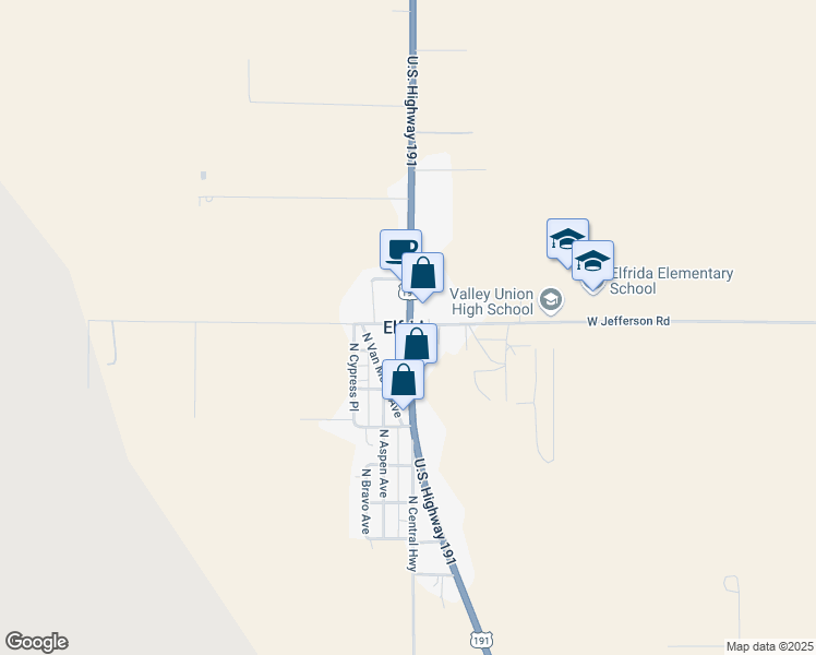 map of restaurants, bars, coffee shops, grocery stores, and more near in Elfrida