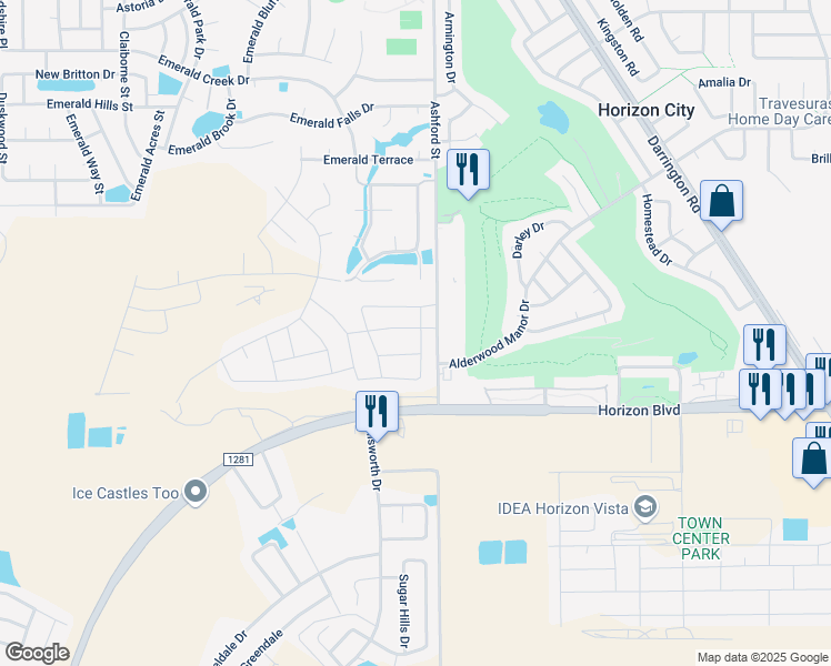 map of restaurants, bars, coffee shops, grocery stores, and more near 13448 Emerald Crystal Drive in Horizon City