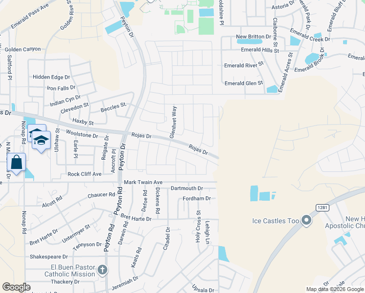 map of restaurants, bars, coffee shops, grocery stores, and more near 12987 Aberdare Drive in Horizon City