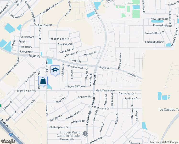 map of restaurants, bars, coffee shops, grocery stores, and more near 12913 Nidd Avenue in El Paso