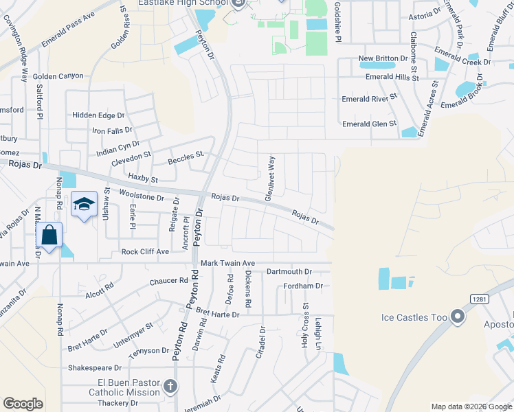 map of restaurants, bars, coffee shops, grocery stores, and more near 12955 Aberdare Drive in Horizon City