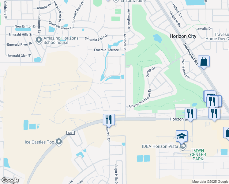 map of restaurants, bars, coffee shops, grocery stores, and more near 13448 Emerald Crystal Drive in Horizon City