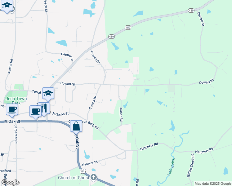 map of restaurants, bars, coffee shops, grocery stores, and more near Joiner Road in Jena