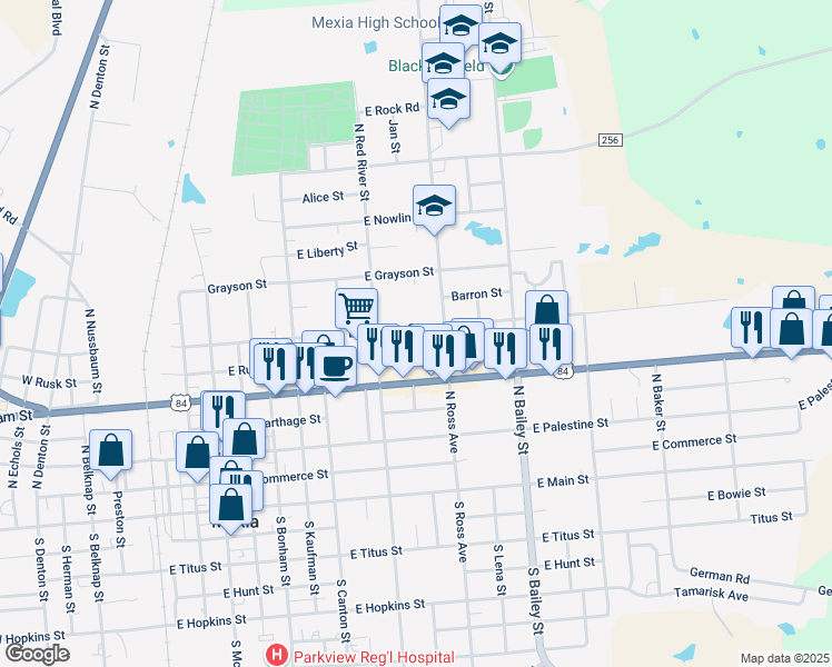 map of restaurants, bars, coffee shops, grocery stores, and more near 816 East Sumpter Street in Mexia