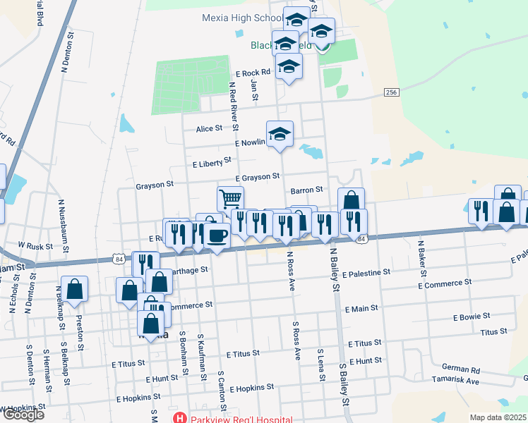 map of restaurants, bars, coffee shops, grocery stores, and more near 816 East Sumpter Street in Mexia