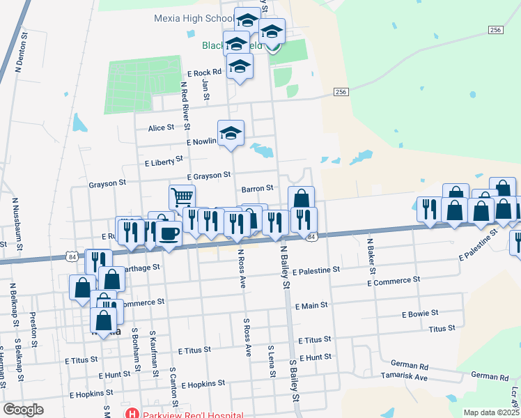 map of restaurants, bars, coffee shops, grocery stores, and more near 920 East Sumpter Street in Mexia