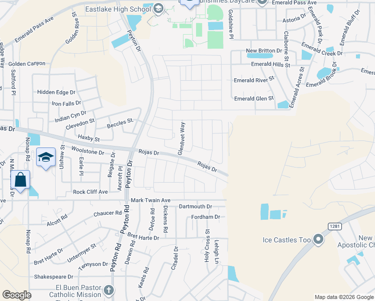 map of restaurants, bars, coffee shops, grocery stores, and more near 12987 Aberdare Drive in Horizon City
