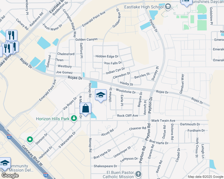 map of restaurants, bars, coffee shops, grocery stores, and more near 12804 Epsom Drive in El Paso