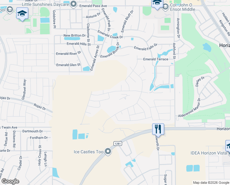 map of restaurants, bars, coffee shops, grocery stores, and more near 13400 Jeff Winton Circle in Horizon City