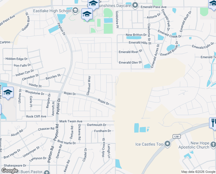 map of restaurants, bars, coffee shops, grocery stores, and more near 13200 Emerald Isle Street in Horizon City