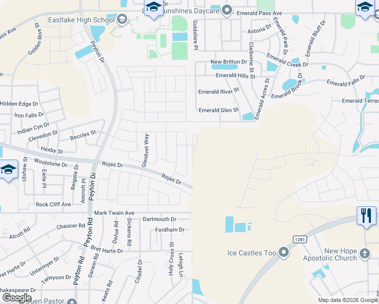 map of restaurants, bars, coffee shops, grocery stores, and more near 13200 Emerald Isle Street in Horizon City