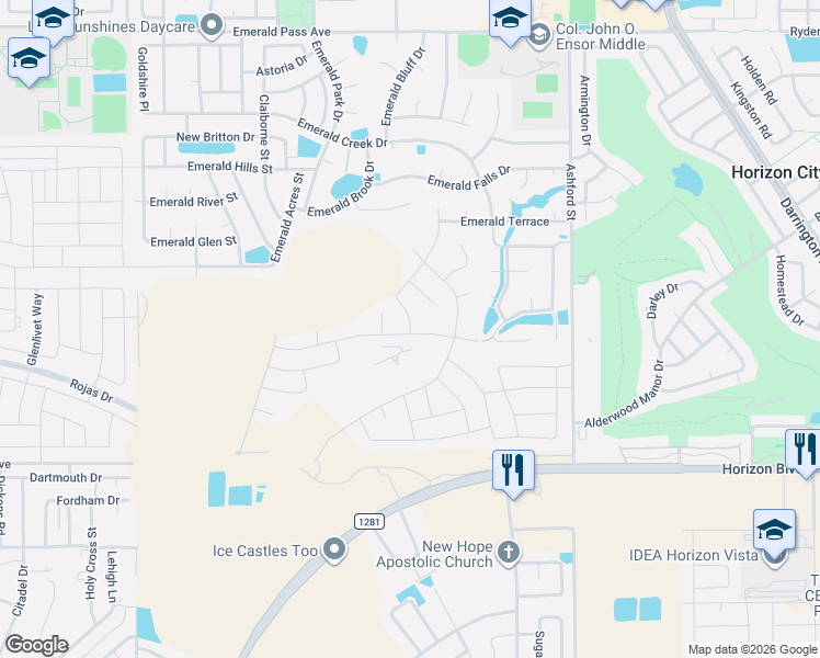 map of restaurants, bars, coffee shops, grocery stores, and more near 13400 Jeff Winton Circle in Horizon City
