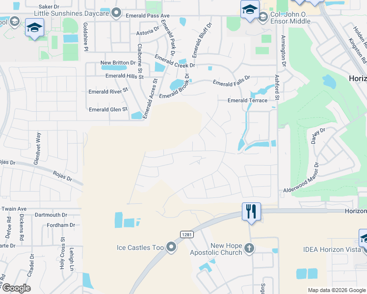 map of restaurants, bars, coffee shops, grocery stores, and more near 13400 Jeff Winton Circle in Horizon City