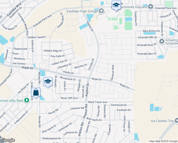 map of restaurants, bars, coffee shops, grocery stores, and more near Peyton in El Paso