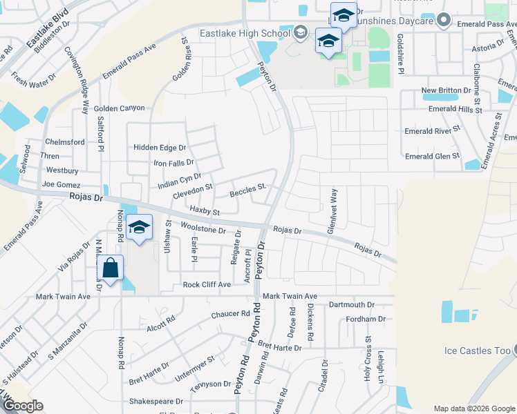 map of restaurants, bars, coffee shops, grocery stores, and more near Peyton in El Paso