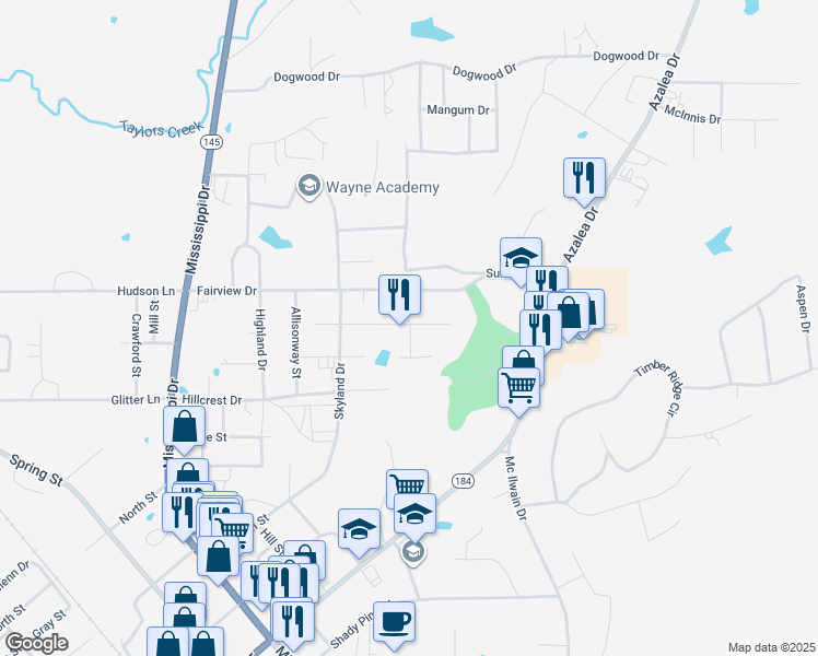 map of restaurants, bars, coffee shops, grocery stores, and more near 1368 Walnut Street in Waynesboro