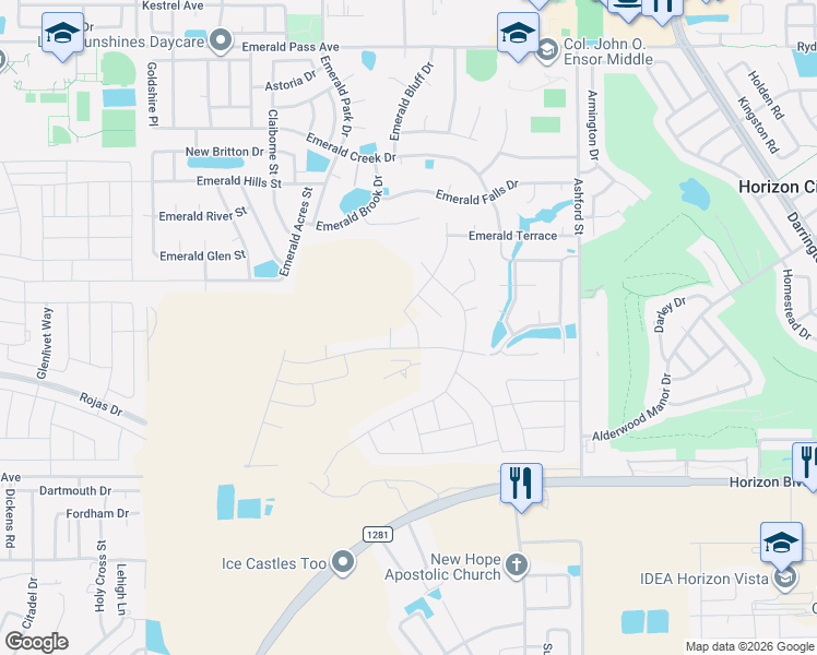 map of restaurants, bars, coffee shops, grocery stores, and more near 13400 Jeff Winton Circle in Horizon City