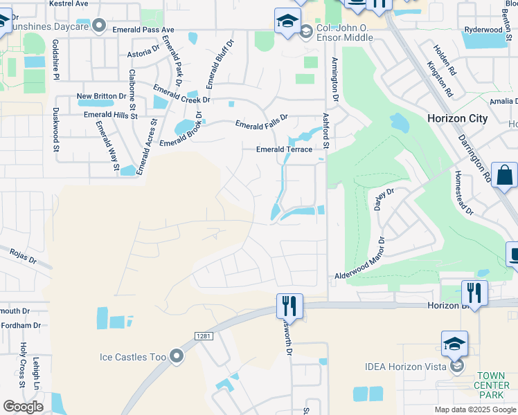 map of restaurants, bars, coffee shops, grocery stores, and more near 13400 Jeff Winton Circle in Horizon City