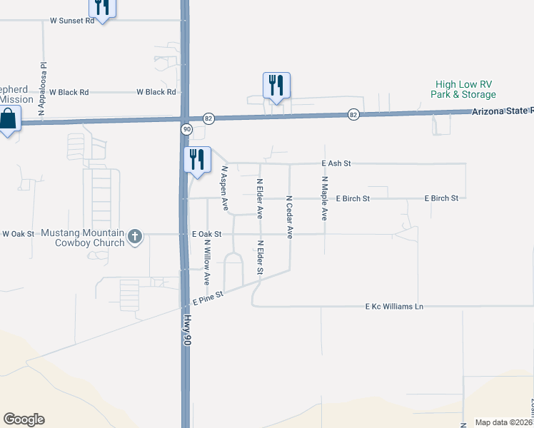 map of restaurants, bars, coffee shops, grocery stores, and more near 174 East Cypress Street in Huachuca City