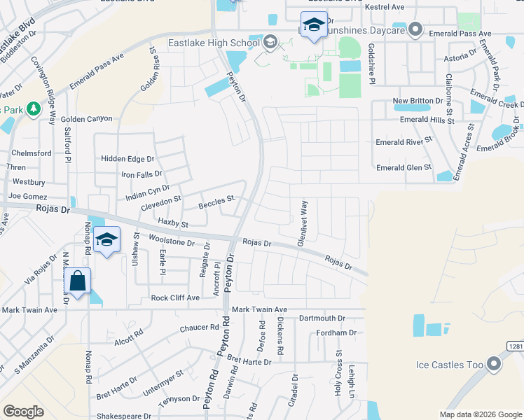 map of restaurants, bars, coffee shops, grocery stores, and more near Peyton Road in El Paso