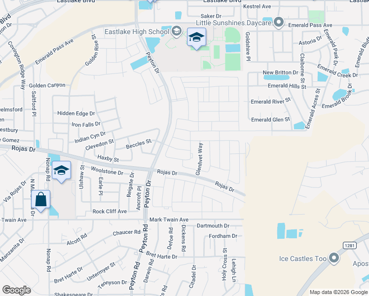 map of restaurants, bars, coffee shops, grocery stores, and more near 12955 Aberdare Drive in Horizon City
