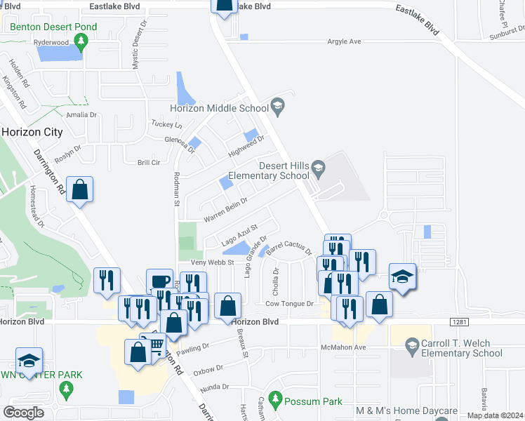 map of restaurants, bars, coffee shops, grocery stores, and more near 14060 Lago Seco Drive in Horizon City